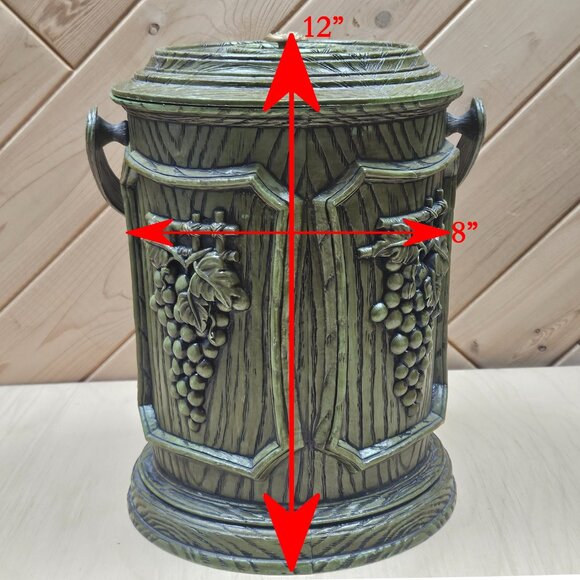 Vintage MCM 1960s Faux Wood Ice Bucket Cooler Barware Green Grapes w Handle - Picture 8 of 8